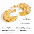Golden crescent hoop earrings in stainless steel with irregular hammered texture - 18K Gold Plated / Gold Moon-shaped Hammered Style (EH11737)