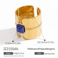 18k gold plated stainless steel wide open ring with square blue marble stone - Square Blue Marble Style (JZ21504A)