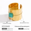 18K gold-plated stainless steel ring with hammered texture and turquoise gemstone - Square Light Green Style (JZ21504D)