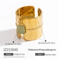 Gold plated stainless steel wide ring with square green stone and hammered texture - Square Mint Green Style (JZ21504E)