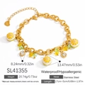 18K gold plated stainless steel bracelet with enamel lemon and crystal charms - Lemon Charm Style (SL41355)