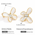 Edelstahl-Ohrringe in Blumenform mit weißer Emaille und rechteckigem Edelstein - Weißer Schmetterling Blumenstil (EH11763A)