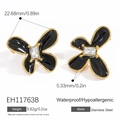 Elegante schwarze Schmetterling-Ohrringe aus vergoldetem Edelstahl mit Zirkonia - Schwarzer Schmetterling Blumenstil (EH11763B)