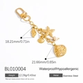Portachiavi oceano in acciaio inossidabile placcato oro 18K con conchiglia e stella marina - Stile Vita Marina (BL010004)