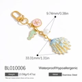 Portachiavi con ciondolo cavalluccio marino e conchiglia in acciaio inox e oro 18K - Stile Cavalluccio Marino Conchiglia (BL010006)
