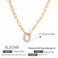 Zweifarbige Halskette aus Edelstahl mit gold-silbernen Gliedern und Oval-Anhänger - Silberner Ovaler Verschluss Stil (XL31548)