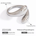 Silver stainless steel waterproof wrap ring with teardrop ends and hypoallergenic finish - Waterdrop Wrap Style (JZ21518S)