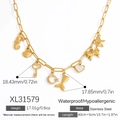 Collana dorata in acciaio inossidabile con ciondoli marini come coda di pesce - Stile a Ciondoli Multipli (XL31579)