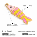 Pendentif poisson en acier inoxydable doré 18 carats avec émail rose et jaune - Pendentif Poisson Émail Rose Jaune (PJ91944C)