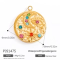 18K gold plated stainless steel evil eye pendant with colorful zirconia gems - Vintage Star Moon Evil Eye (PJ91475)