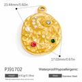 Bohemian gold plated stainless steel oval pendant with moon and star zircon inlay - Oval Star Moon Bohemian (PJ91702)