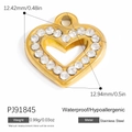 18K gold plated stainless steel heart pendant with white zircons for DIY jewelry making - Pave Heart Hollow (PJ91845)
