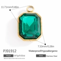 Rectangle emerald crystal pendant with waterproof hypoallergenic stainless steel frame - Green Rectangle (PJ91912)
