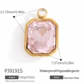 Waterproof gold plated stainless steel rectangular pink crystal gemstone pendant - Pink Rectangle (PJ91915)