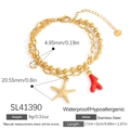 Pulsera de doble capa de acero inoxidable dorado con dijes de estrella y coral - Estilo de Coral y Estrella de Mar de la Serie Ocean (SL41390)