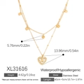 Collar de doble capa en acero inoxidable oro 18K con colgante de estrella de mar y corazón - Estilo de Corazón de Doble Capa (XL31616)