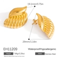 Waterproof shell shaped stainless steel earrings in 18K gold plated ribbed finish - Fan Conch Style (EH11209)