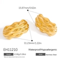 Golden chunky ripple stainless steel hoop earrings with waterproof finish for women - Thickened Wavy Style (EH11210)