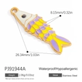 Pendentif arête de poisson plaqué or 18K en acier inoxydable avec émail violet et jaune - Pendentif Poisson Émail Violet (PJ91944A)