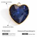 Faceted heart-shaped blue glass pendant with gold stainless steel frame for DIY necklace - Large Heart Blue (PJ91920)