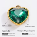 Emerald heart crystal pendant with gold stainless steel frame for DIY jewelry - Heart Emerald Green (PJ91542)