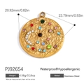 Pendentif céleste doré avec lune étoiles et gemmes colorées en acier inoxydable - Pendentif Lune et Étoile à Pierres Multicolores (PJ92654)
