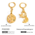 Gold stainless steel mismatched drop earrings with rainbow zircon celestial charms - Star Moon Eye Coin Style (PJ92000)