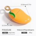 Mini ciondolo a forma di mango in lega arancione con foglie verdi e anello dorato - Stile Mango (PJ91654B)