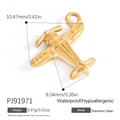Gold stainless steel airplane charm pendant with precise 10.47mm measurements - Airplane Shape Style (PJ91971)