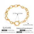 Waterproof gold stainless steel link bracelet with bold circular toggle and twisted rings - Twisted Texture Gold Stainless Steel Bracelet (SL41445)