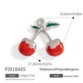 Pendentif cerise rouge en acier inoxydable avec émail et propriétés imperméables - Forme de Cerise Jumelle Argentée (PJ91844S)