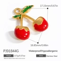 Pendentif cerise en émail rouge et acier inoxydable doré pour la création de bijoux - Forme de Cerise Jumelle Dorée (PJ91844G)