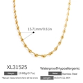 Waterproof gold stainless steel wavy link necklace with 15.71mm chain width - Wave Texture Minimalist Gold Necklace (XL31525)