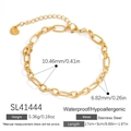 Waterproof gold oval link chain bracelet in stainless steel with heart tag - Heart Tag Oval Link Bracelet (SL41444)