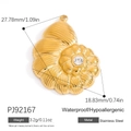 Golden stainless steel seashell pendant with a clear zircon and measurement details - Gold Shell Zirconia Inlaid Stainless Steel Pendant (PJ92167)