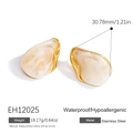 Elegant gold-plated stainless steel teardrop earrings with cream marble resin inlay - Irregular Water Drop Style (EH12025)
