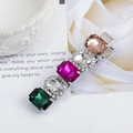 Baroque style hair clip featuring colorful square crystals and silver alloy plating - Gradient Multicolor Rhinestone (c6127-2#)