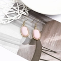 Elegant pink marble-style oval drop earrings with gold metal frame and hook design - Pink