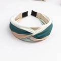 Elegant Korean style wide twisted headband with green pink and white patchwork design - Multi-color (C6426)