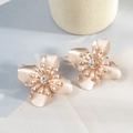 Set of 2 rose gold flower hair clips with brushed texture petals and center crystal - Rose Gold Flower Style (E5505) / Rose Gold