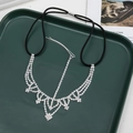 Luxurious gothic silver rhinestone layered head chain with sparkling crystal teardrops - Geometric Hollow Lace Style (D2420)