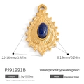 Ciondolo cuore bohémien dorato con pietra naturale blu ovale in acciaio inox lucido - Raggio di Sole Goccia Con Pietra Blu (PJ91991B)