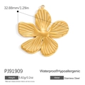 Golden five-petal flower stainless steel pendant with radial brushed texture, 32.88mm size - Five-Petal Flower Shape (PJ91909)