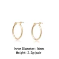 Golden minimalist hoop earrings for women, 16mm inner diameter, 2.2g polished pair - Gold (16mm Inner Diameter)