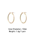 Pendientes de aro dorados minimalistas con 12mm de diámetro y diseño ligero de 1,6g - Dorado (Diámetro Interior 12mm)