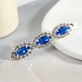 Vintage silver hair clip featuring marquise-cut blue crystals and white rhinestones - Triple Blue Navette (E8506)
