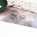 Close-up of vintage silver dinosaur couple rings with hollow silhouette on green plate - Dinosaur Silver (D2426)