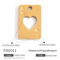 Golden heart Ace tarot card pendant in waterproof stainless steel with size specs - Heart Hollow Poker Card (PJ92011)