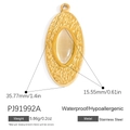 Gold stainless steel oval pendant with light opal stone and size measurements - Oval Handmade Texture With Light Cat Eye Stone (PJ91992A)
