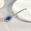 Elegant silver hair clip with white rhinestones and a marquise deep blue crystal gem - Single Blue Navette (B6414)